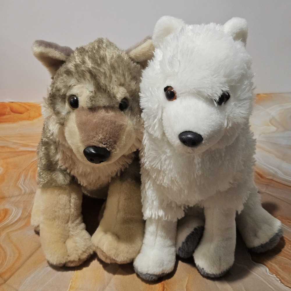 Wild Republic Arctic Fox & Gray Wolf 12" Plush Bundle Stuffed Animals